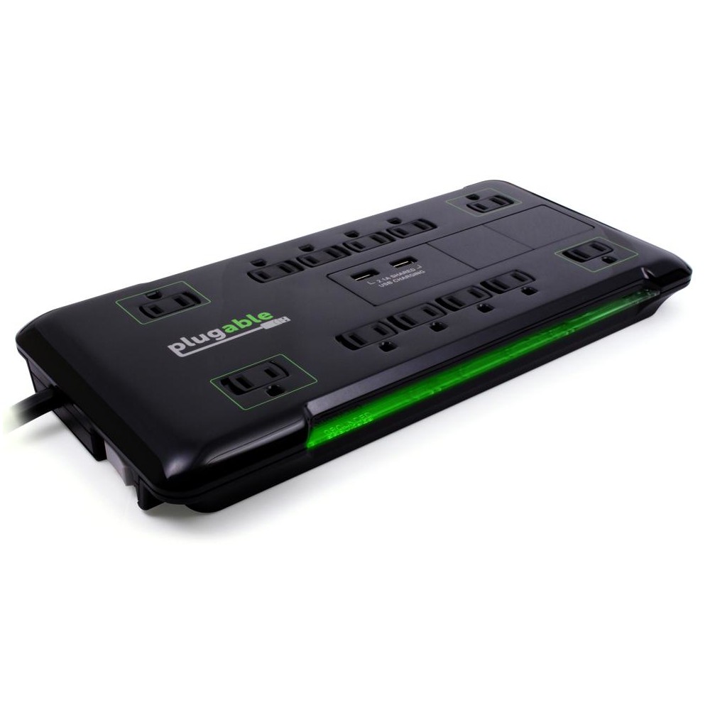 Plugable Technologies PS12-USB2B surge protector Black 12 AC outlet(s) 120 V 1.89 m