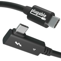 Plugable Technologies Thunderbolt 4 Cable Right Angle 40Gbps with 240W EPR Charging, 8K Display, Intel Certified 2.6 Feet...