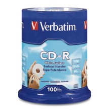 Verbatim CD-R 80MIN 700MB 52X Blank White Surface 100pk Spindle 100 pc(s)