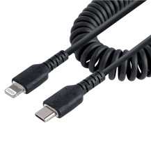 StarTech.com 1m (3ft) USB C to Lightning Cable, MFi Certified, Coiled iPhone Charger Cable, Black, Durable TPE Jacket Aramid...