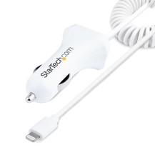 StarTech.com Lightning Car Charger with Coiled Cable, 1m Coiled Lightning Cable, 12W, White, 2 Port USB Car Charger Adapter...
