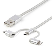 StarTech.com 6ft (1.8m) USB Multi-Charging Cable, USB-A to Lightning/USB-C/Micro-USB, Apple MFi Certified, Braided Nylon...