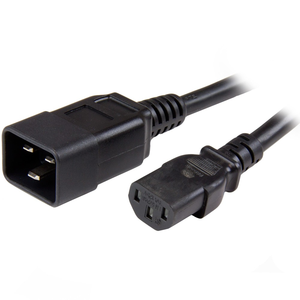 StarTech.com 3ft (1m) Heavy Duty Extension Cord, IEC 320 C13 to IEC 320 C20 Black Extension Cord, 15A 125V, 14AWG, Heavy...