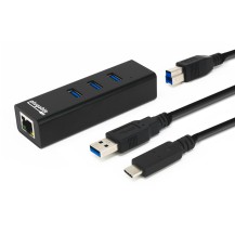 Plugable Technologies USB Hub with Ethernet, 3 port USB 3.0 Bus Powered Hub with Gigabit Ethernet Compatible with Windows...