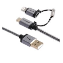 Verbatim 47', USB-A/microUSB + Lightning USB cable 1.2 m USB A Micro-USB B/Lightning Black, Silver