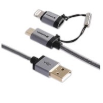 Verbatim 47', USB-A/microUSB + Lightning USB cable 1.2 m USB A Micro-USB B/Lightning Black, Silver
