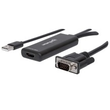 Manhattan VGA and USB-A to HDMI Converter, Analog VGA Video and USB Audio to Digital HDMI Signal, 1920x1080, 1080p@60Hz, 24...