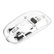 Manhattan Transparent Rechageable Wireless Mouse, Clear/White, Adjustable 800/1200/1600dpi, With RGB LED light, 2.4Ghz...