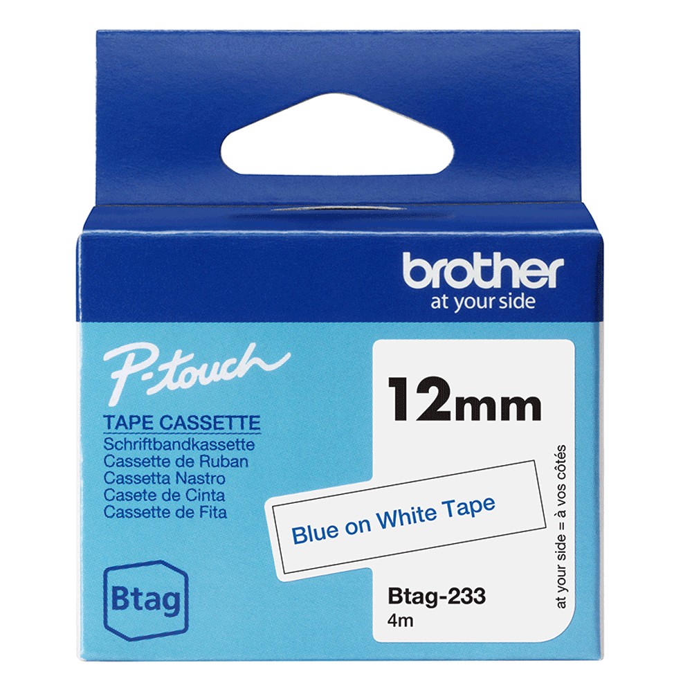 Brother BTAG-233 label-making tape Blue on white