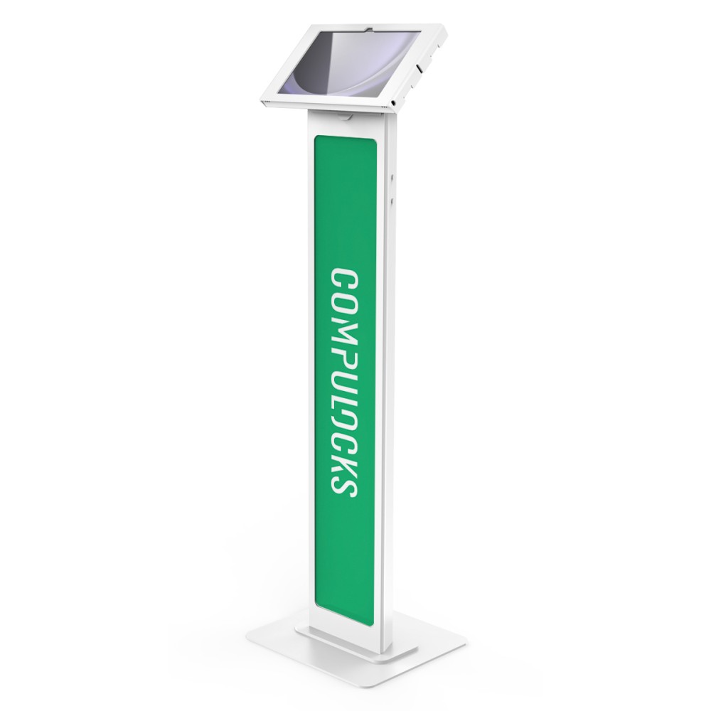 Compulocks Galaxy Tab A9+ Apex Enclosure Brandable Floor Stand - White Compulocks Galaxy Tab A9+ Apex Enclosure Brandable Floor Stand - White