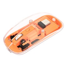 Manhattan Transparent Rechageable Wireless Mouse, Clear/Orange, Adjustable 800/1200/1600dpi, With RGB LED light, 2.4Ghz...
