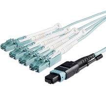 StarTech.com 10m (30ft) MTP(F)/PC to 4x LC/PC Duplex Breakout OM3 Multimode Fiber Optic Cable, OFNP Plenum, 40G Networks, Low...