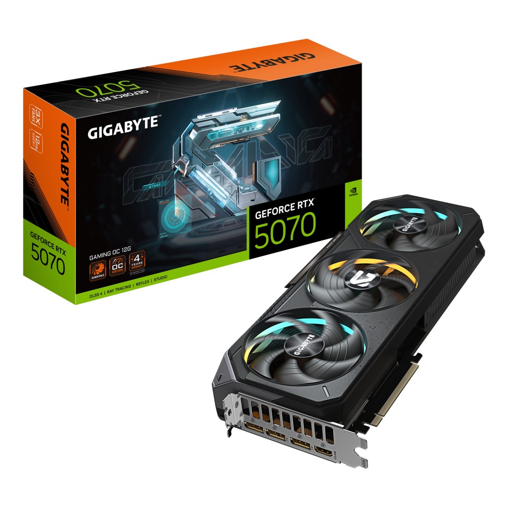 GIGABYTE GeForce RTX 5070 GAMING OC 12G Graphics Card - 12GB GDDR7, 192bit, PCI-E 5.0, 2625 MHz Core Clock, 3 x DP 2.1a, 1 x... GIGABYTE GeForce RTX 5070 GAMING OC 12G Graphics Card - 12GB GDDR7, 192bit, PCI-E 5.0, 2625 MHz Core Clock, 3 x DP 2.1a, 1 x...