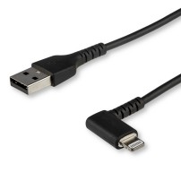 StarTech.com 6ft (2m) Durable USB A to Lightning Cable - Black 90° Right Angled Heavy Duty Rugged Aramid Fiber USB Type A to...