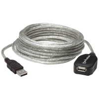 Manhattan USB-A to USB-A Extension Cable, 5m, Male to Female, Active, Translucent Silver, 480 Mbps (USB 2.0), Daisy-Chainable...