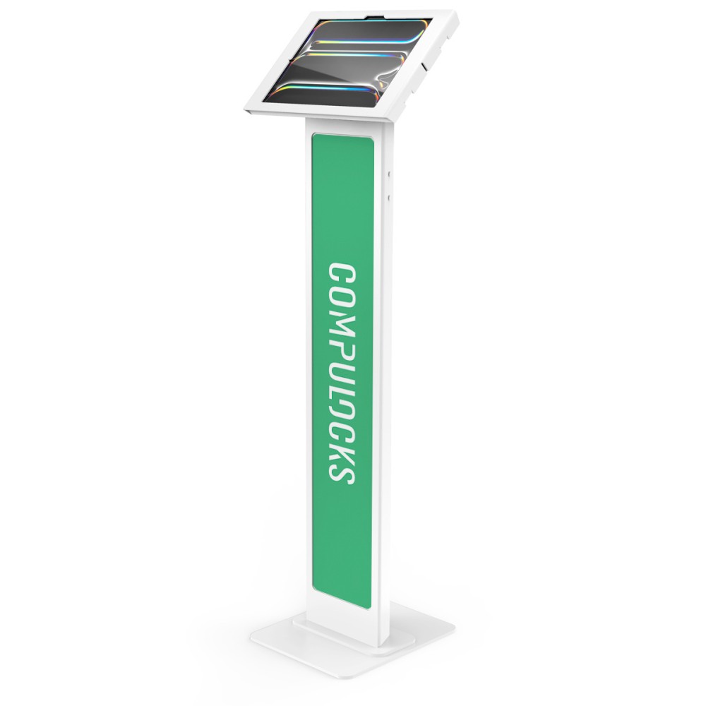 Compulocks iPad Pro M4 13' (2024), Apex Enclosure Brandable Floor Stand - White Compulocks iPad Pro M4 13' (2024), Apex Enclosure Brandable Floor Stand - White