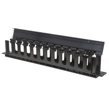 Intellinet 19' Cable Management Panel, 19' Rackmount Cable Manager, 1U, with Cover, Black