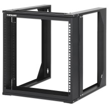 Intellinet 19' Wall Mount Open Frame Network Rack, 9U, Front-hinged Swing Frame Flat Pack, 2-Post, 17.7 in. Depth, Black RAL...