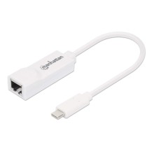 Manhattan USB-C to Gigabit (10/100/1000 Mbps) Network Adapter, White, supports up to 2 Gbps full-duplex transfer speed, RJ45...