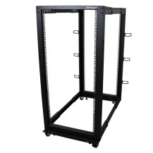 StarTech.com 4-Post 25U Mobile Open Frame Server Rack, Four Post 19in Network Rack with Wheels, Rolling Rack with Adjustable...