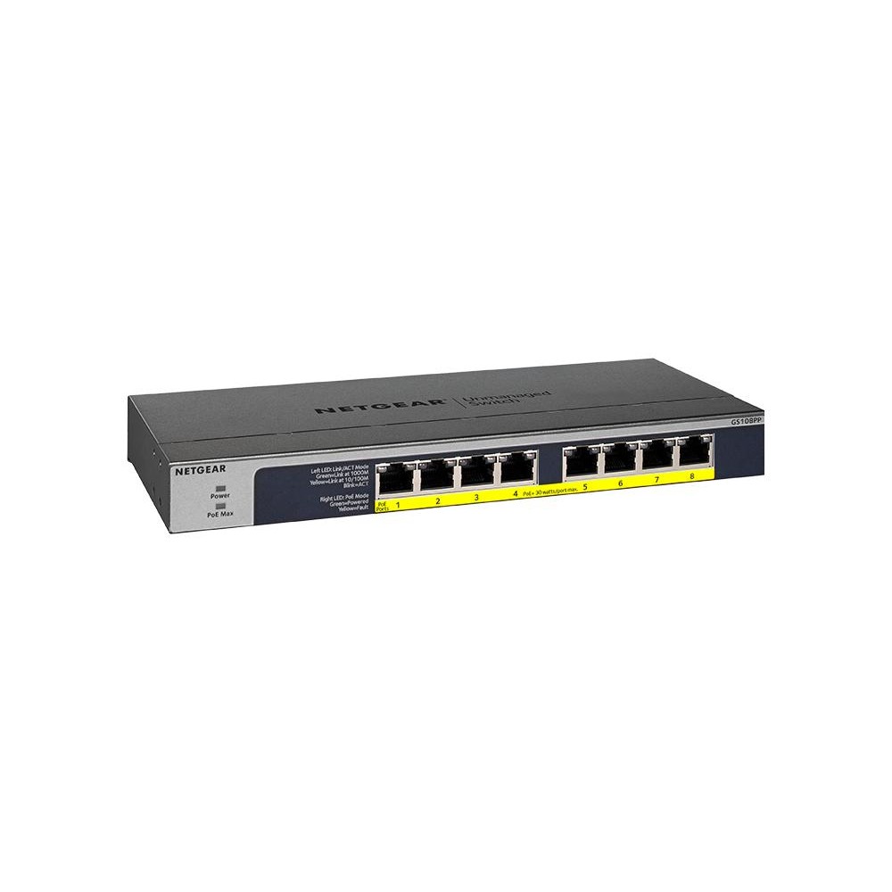 NETGEAR GS108PP Unmanaged Gigabit Ethernet (10/100/1000) Power over Ethernet (PoE) Black NETGEAR GS108PP Unmanaged Gigabit Ethernet (10/100/1000) Power over Ethernet (PoE) Black